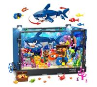 HOGOKIDS Aquarium à Requin à Construire avec Animaux Marins Mobiles et LED | Set de Construction Aquarium avec Requin, 2 Poissons-Clowns, Cadeau Enfant pour Anniversaire pour Garçons & Filles de 8 Ans+