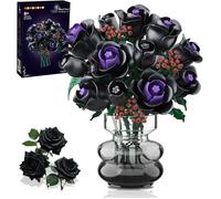 HOGOKIDS Bouquet de 15 Roses Noires Jeu de Construction Botanique sans Vase Fleurs Artificielles Décoration Gothique Cadeau
