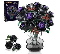 HOGOKIDS Bouquet de Fleurs - 15 Roses Noires Collection Botanique Blocs Construction Fleurs Artificielles Jouet, 330 Pièces Décoration Gothique Cadeau Noël Anniversaire pour Adultes Enfants Filles 8+