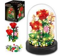 HOGOKIDS Bouquet de Roses Rouges à Construire avec LED - Kit Botanique 596 Pièces avec Couvercle, Cadeau Déco Romantique Femme/Adulte G