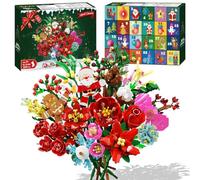 HOGOKIDS Calendrier de l'Avent 2026, bouquet de fleurs de Noël de 24 jours | Bouquet de fleurs de compte à rebours de Noël, kit de construction pour décoration d'intérieur, cadeaux de fête et cadeaux de