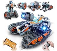 HOGOKIDS Char de Combat RC 5 en 1 604 Pièces - Voiture Télécommandée Jeu de Construction LED, Contrôle App, Cadeau Enfant 6+ Ans