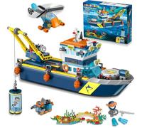 HOGOKIDS City Arctic Explorer Ship Building Set with LED Light - Kit de Construction de Bateaux flottants avec hélicoptère Cadeau d'anniversaire pour Les Enfants de Plus de 6 Ans, garçons et Filles