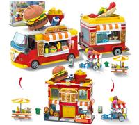 HOGOKIDS City Jeu de Construction Camion à Hamburgers - Ensemble de Blocs 2 en 1 Camion Hamburgers et Restaurant Chariot Mobile pour Glaces Tables chaises Restaurant Enfants (826 pièces)