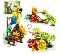 HOGOKIDS Ensemble de construction 3 en 1 Fleurs Grenouille Perroquet Lézard - Figurines botaniques animales Jouet construction pour décoration maison bureau Adultes Enfants Garçons Filles (672 pièces)
