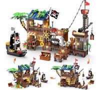 HOGOKIDS Ensemble de construction Port des Pirates LED, 3 modes d'affichage, bateau des Pirates, jouet de construction créatif STEM, anniversaire pour enfants de 6 à 12 ans