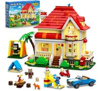 HOGOKIDS Friends House Ensemble Construction éclairage LED - Villa familiale pour Filles et garçons, avec 4 Animaux et Voiture, Toboggan, balançoire, Cadeau d'anniversaire pour Enfants 6+(1212PCS)
