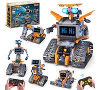 HOGOKIDS Jouets Robots avec LED & 18 Expressions - Kit Construction 5-en-1, Contrôle Appli & Télécommande, Robot Rechargeable Programmable pour Enfants, Cadeau Éducatif pour Garçons Filles 8-14 Ans