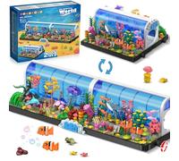 HOGOKIDS Kit d'aquarium - 2 types de jouets de construction océanarium pour enfants et adultes - Aquarium sous-marin pivotant avec dauphins, requins, poissons, méduses - Cadeau de construction pour