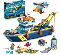 HOGOKIDS Kit de Construction Bateau d'Exploration Arctique Flottant avec LED Hélicoptère Sous-Marin Dès 6 Ans