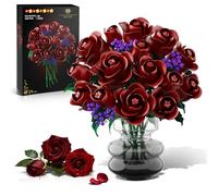 HOGOKIDS Kit de Construction Bouquet de Fleurs, 15 Roses Bordeaux 330 pièces Collection botanique Roses Rouge Profond Blocs Fleurs Décoration Gothique pour épouse Adultes et Jeunes Filles