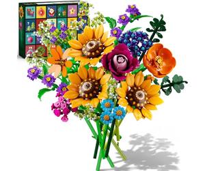 HOGOKIDS Kit de Construction Calendrier l'Avent Bouquet de Fleurs Sauvages | 24 jours Kit de construction de fleurs pour compte à rebours de Noël avec lumières, botanique et cadeau pour adultes filles