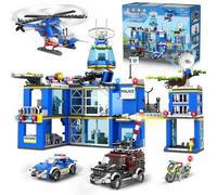 HOGOKIDS Kit de construction de poste de police - Jouet de construction pour garçons avec hélicoptère, moto, voiture, jouet de construction éducatif, cadeau créatif pour enfants garçons à partir de 6
