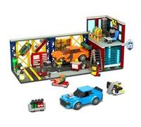 HOGOKIDS Kit de construction Garage Voiture 3 en 1, 1022 pièces : Atelier de réparation, station-service et station de lavage avec 2 voitures G