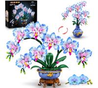 HOGOKIDS Set de Construction 2-en-1 orchidée Bleue pour Adultes Filles 12+ | collection botanique avec fleurs d’orchidée papillon, kit de construction bonsaï femmes,plante artificielle maison décoration