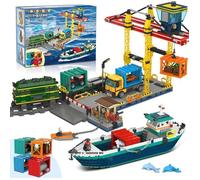 HOGOKIDS Set de construction Port Maritime 1373 pièces - Quai, bateau cargo, grue, train, jeu éducatif logistique enfants 8+ ados