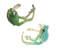hogtnd Lot de 2 bagues en forme de grenouille de feuille, taille réglable, accessoire de doigt, motif animal, bijoux ouverts et élégants pour un usage quotidien, bande ouverte