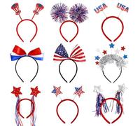 Hogvinnatil Bandons du Memorial Day, bandeau du 4 juillet pour les femmes | 9x décoration de cheveux patriotique bleu rouge 9x,Heathes de drapeau américain, cerceau de cheveux de parade pour femmes et