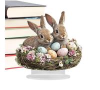 Hogvinnatil Bunny Easter Sign for Table, Signe de table de Pâques - Bunny Eggs 2D Sign Ornament Acrylic Spring,Accessoires de décoration de bureau, centre de table décoration de maison,