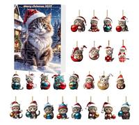 Hogvinnatil Calendrier de l'Avent avec Ornement Chat de Noël, Ornements Chat Acrylique 2D | Calendrier Compte à Rebours 24 Jours, Pendentif Pour Fenêtre Auto Miroir Mural Porte Décoration