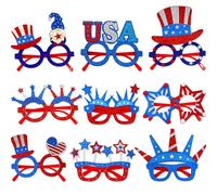 Hogvinnatil Lunettes de soleil adultes du 4 juillet, lunettes de soleil du 4 juillet - Lunettes de soleil patriotiques à la mode vintage | Faveurs de fête 9 forfaits pour barbecue dans la cour