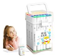 Hogvinnatil Marqueurs, stylos en acrylique pour dessin artistique avec double pointe - 48 couleurs à séchage rapide avec pointe fine et pinceau pour tissu, toile, céramique et bois