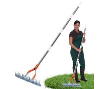 Hogvinnatil Outil de jardin à main, râteau de paille en métal | Cultivateur à long manche réglable en acier inoxydable | Outils de jardinage portatifs ergonomiques cultivateur