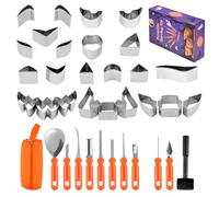 Hogvinnatil Outils pour sculpter des citrouilles | Kit de sculpture pour citrouilles d'Halloween avec pochoirs - Ensemble de 37 pièces en acier inoxydable avec pochoirs pour sculpture en studio