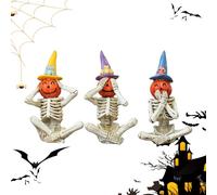 Hogvinnatil Statue de squelette Halloween,Ensemble De Modèles En Résine De Squelette Et De Style Foncé | Ornement Table D'Horreur, Je Ne Vois Pas Entendre Je Parle Mauvais Inquiétant pour Salle