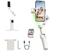Hohem iSteady V3 Ultra Stabilisateur Smartphone Gimbal, Suivi AI, Contrôle par Gestes, 1.22‘’ Télécommande Tactile Amovible, Anti-Branle Supérieur, Tige d'Extension & Tripode pour Vlog TikTok (Blanc)
