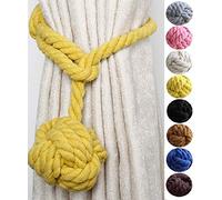 HoHnH Lot de 2 embrasses de rideaux jaunes faites à la main en corde de coton naturel pour décoration rurale (2, jaune)