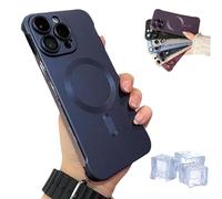 Hohny Frameless Magnetic Adsorption Bare Phone Sensation Case, Metallic Paint Frameless Magnetic Phone Case for Iphone 15 14 13 12 Pro Max Plus (for iPhone12Promax,Dark Blue)