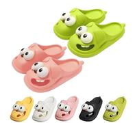 Hohny Tongue Kiss Slippers, Cute Funny 3d Big Eye Dog Slipper Fun Cartoon Package Head Eva Slippers (Pink+Green,7-7.5)