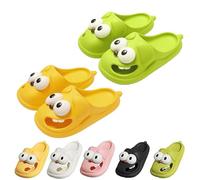 Hohny Tongue Kiss Slippers, Cute Funny 3d Big Eye Dog Slipper Fun Cartoon Package Head Eva Slippers (Yellow+Green,8-9)
