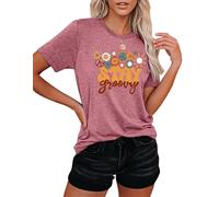hohololo T-Shirt Hippie pour Femme années 60 et 70 T-Shirt d'été avec Motif Floral pour Femme Stay Groovy T-Shirt