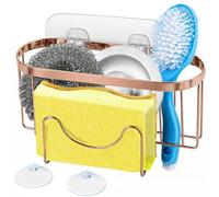 HOHOM Panier d'évier de cuisine 3 en 1 avec ventouse, organiseur à suspendre en acier inoxydable SUS304, cuivre
