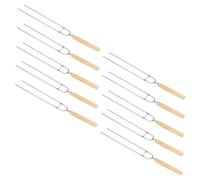 Hohopeti 10 pièces Brochettes de Barbecue Acier Inoxydable Fourchettes à Rôtir Forme de U avec Manche Bois Aiguilles Non Magnétiques pour Ailes de Poulet et Gigot Agneau Réutilisables et