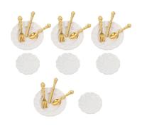 Hohopeti 12 pour Maison de Poupée - Assiette à Gâteau Couteau Fourchette et Cuillère - Service de Table Complet Cuisine Miniature Réaliste et Décoration