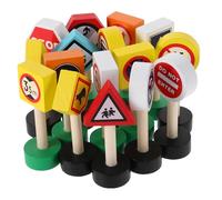 Hohopeti 16 pièces Jeu Éducatif Panneaux Routiers Mini Bois Signalisation Sécurité pour Tout-Petits Apprentissage Préscolaire Interactif et Autonome Compact Portable Bois Naturel