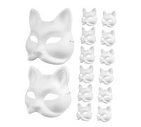 Hohopeti 16 Pièces Masques à Décorer Pâte à Papier Masques Blancs Demi Visage Renard et Chat pour DIY Halloween Carnaval Fêtes Confortable Adapté Garçon Fille et Adultes