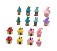Hohopeti 16 Pièces Miniature Fairy Garden Mushroom House Figurines Resin DIY Craft Decorations For Dollhouse Terrarium And Outdoor Plant Pots