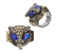 Hohopeti 2 pièces Montre Bague Renard Créative Rétro avec Cadran Bleu Élasticité Ajustable Mixte Cadeau Anniversaire