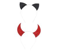 Hohopeti 2 Pièces Set de Têtes Oreilles de Chat et Cornes de Diable pour Fête Garçon Fille Accessoires Costume Réutilisables pour Carnaval et Spectacles