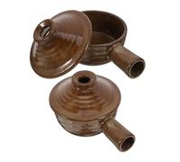 Hohopeti 2 Pièces Stew Pot With Lid Microwave Clay Bowl Heat-resistant Japanese Style Pottery Soup Bowl With Handle For Family Meals