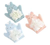 Hohopeti 3 pièces Moufles de Bain pour Garçon et Fille Motif Animal Microfibre Confortables pour Massage et Nettoyage Couleurs Bleu Orange et Vert