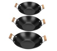 Hohopeti 3 pièces Set de Casseroles Inox Anti-débordement avec Manches Bois Petit Wok pour Cuisson de Nouilles Pots Individuels Résistants pour Maison Camping et Restaurant