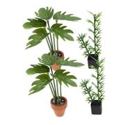 Hohopeti 4 Pièces Miniature Dollhouse Potted Plants Bamboo Monstera Leaf Faux Greenery for Micro Landscape Decoration Small Living Bedroom Scene