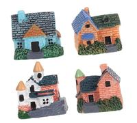 Hohopeti 4 Pièces Miniature Resin Cottage Figurines Micro Landscape Village House Decoration for Fairy Garden Bonsai Flower Pot Desk Ornament Furniture Accessories