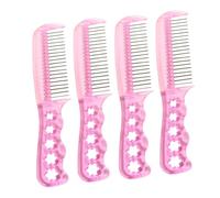 Hohopeti 4 pièces Peignes Acier pour Perruques Peignes Professionnels pour Coiffure de Femmes Démêlants Doux Manches Confortables Adaptés à Différents Types de Perruques Couleur Rose