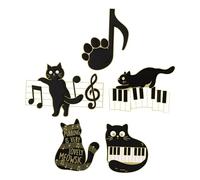 Hohopeti 5 pièces Broche Chat Noir Émail Broches Musique Piano Créatives Pour Vestes Sacs Chapeaux Femme Fille Accessoire Cartoon